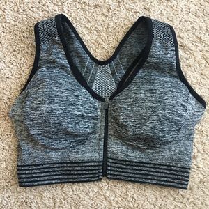 SkinnyGirl Zip Front Sports Bra, Gray&Black